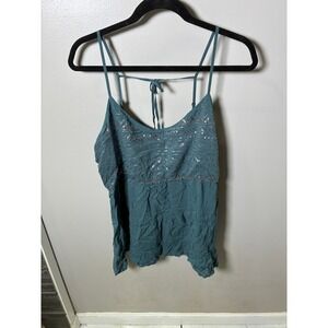 Tokyo Darling Womens XL Teal Blue Sequin Boho Cami Top Adjustable Straps NWT